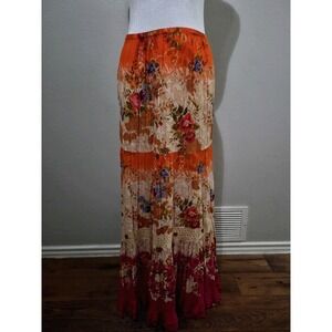 Forbidden Los Angeles Maxi Skirt XXL Boho Floral Tiered Crochet Gypsy Vibrant